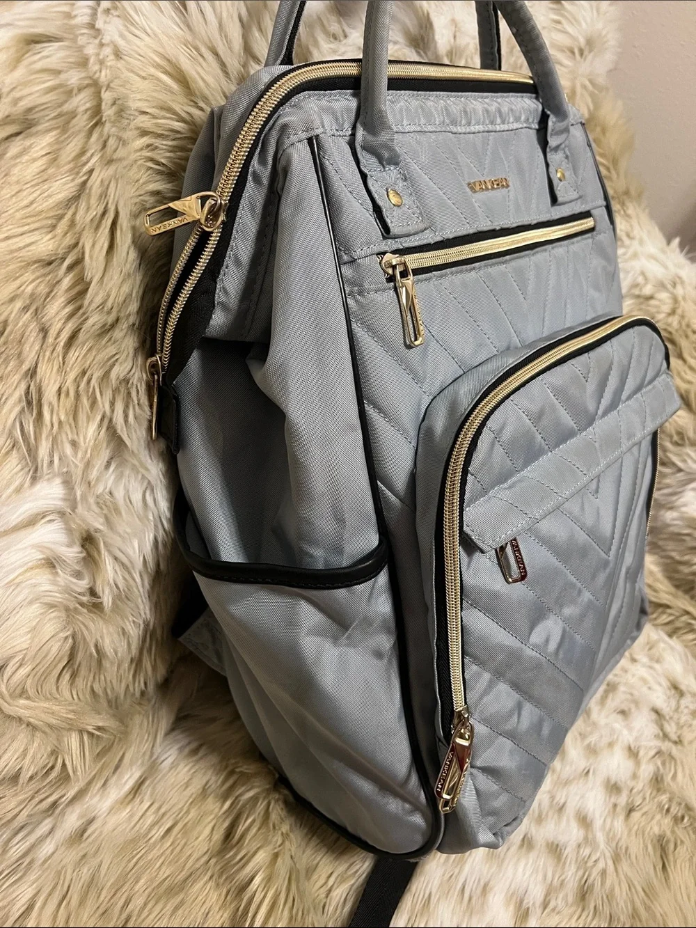 Vankean Backpack: Quilted Light Blue Backpack Tote for Women
